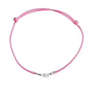 Waxed cord bracelet - adjustable - pink*sterling silver AG 925*SZNUR-R&Oacute;ŻOWA